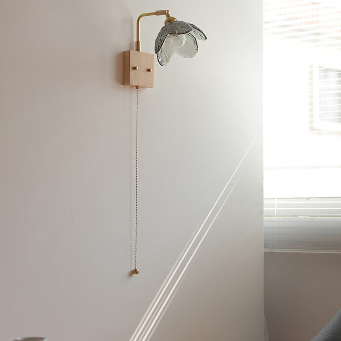 Japanese Hemispheric Pull Cord 1-Light Wall Sconce Lamp