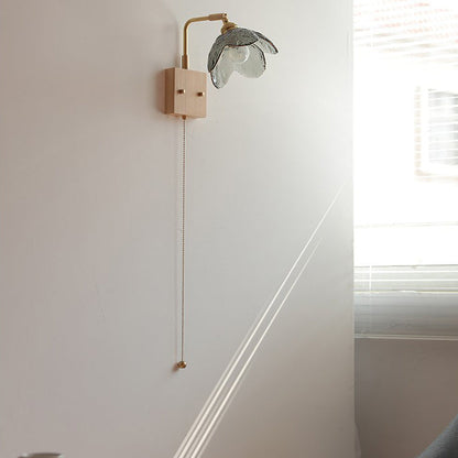 Japanese Hemispheric Pull Cord 1-Light Wall Sconce Lamp