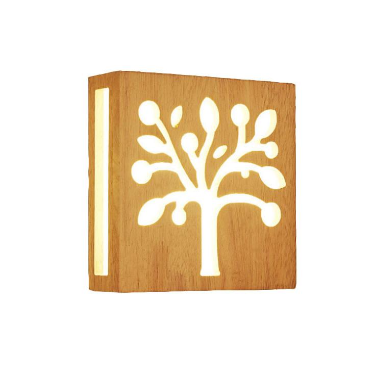 Solid Wood Happy Tree & Antler Pattern LED Wall Sconce Lamp