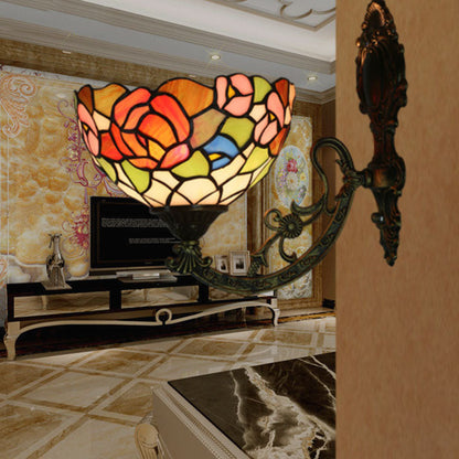 Tiffany Floral Hardware Glass Dome 1-Light Wall Sconce Lamp