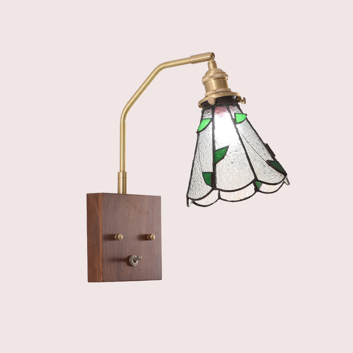 Square Cone All Copper Wood Glass 1-Light Wall Sconce Lamp