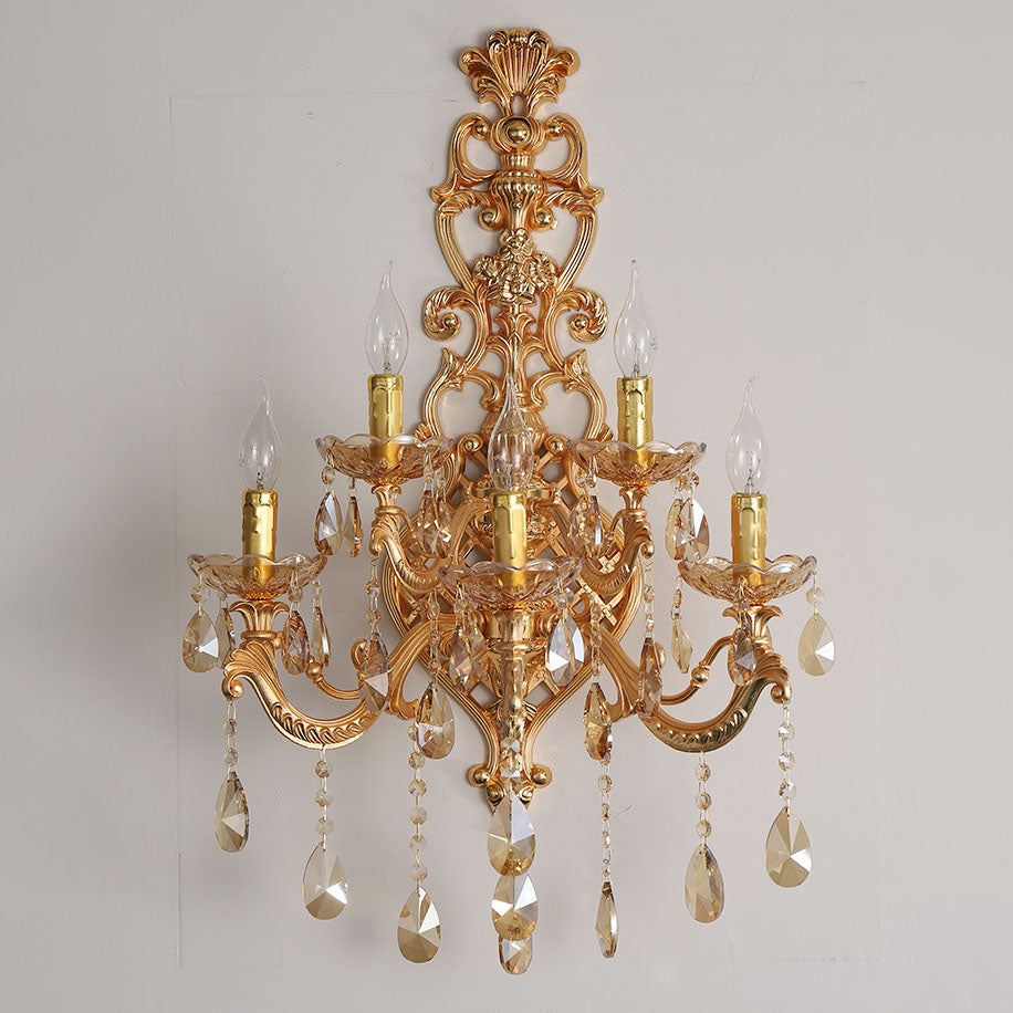 Gold Glass Crystal Hardware 5-Light Wall Sconce Lamp