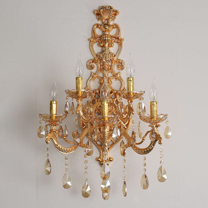 Gold Glass Crystal Hardware 5-Light Wall Sconce Lamp