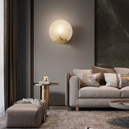 Luxury Round Full Copper Marble 1-Light Wall Sconce Lamp