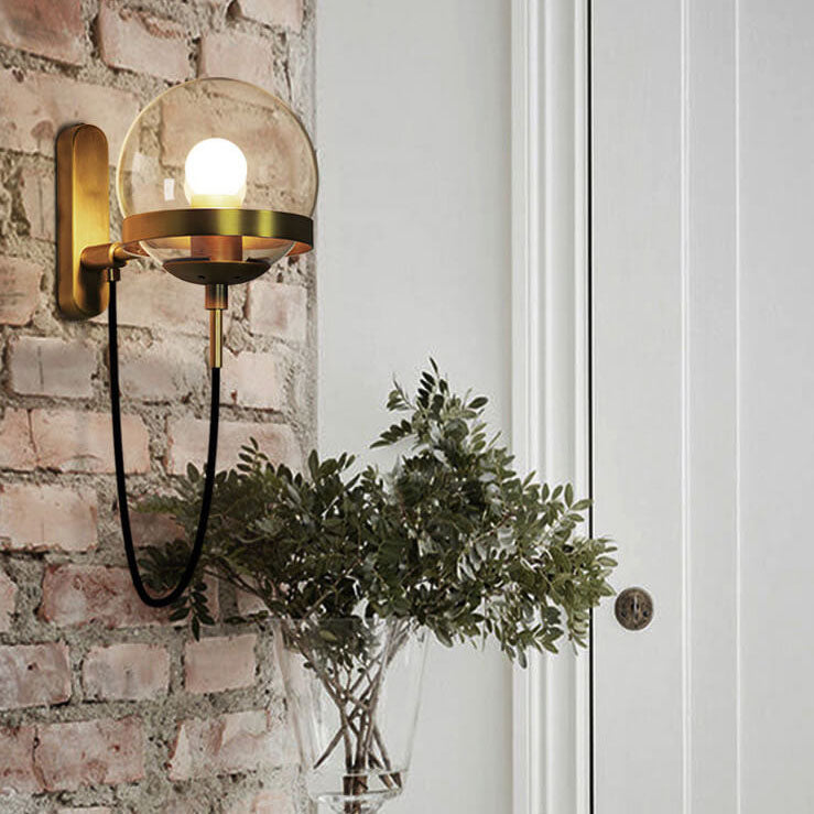 Round Electroplated Copper Glass 1-Light Wall Sconce Lamp