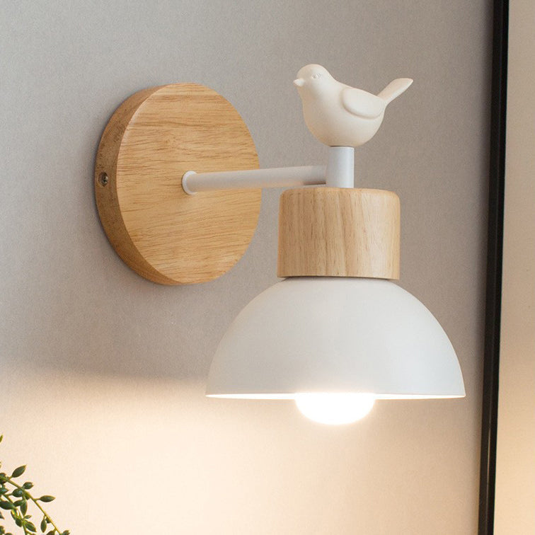 Round Circle Bird Wood Iron Resin 1-Light Wall Sconce Lamp