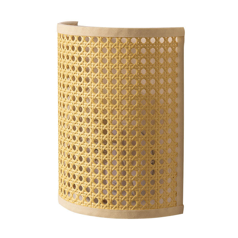 Japanese Rattan Semi-Cylinder 1-Light Wall Sconce Lamp