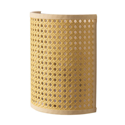 Japanese Rattan Semi-Cylinder 1-Light Wall Sconce Lamp