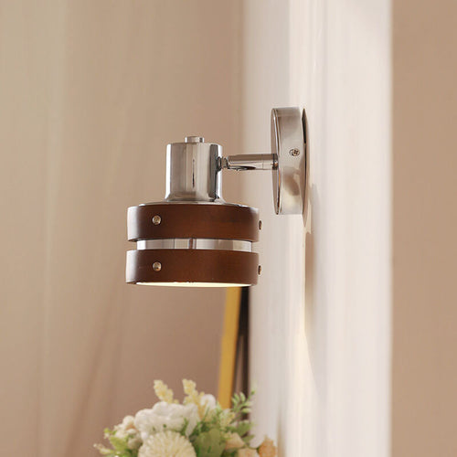 Japanese Walnut Iron Lamp Arm 1-Light Wall Sconce Lamp