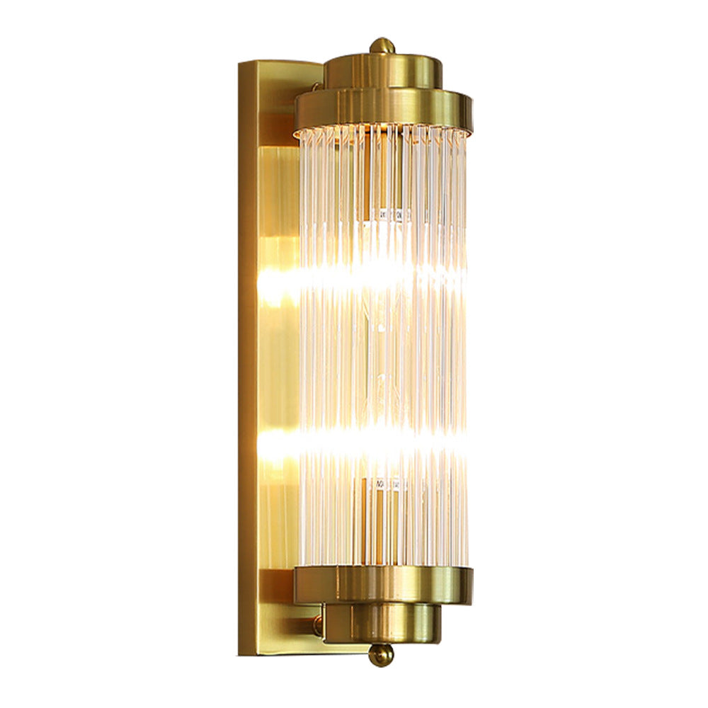 European Iron Glass Cylinder 2-Light Wall Sconce Lamp