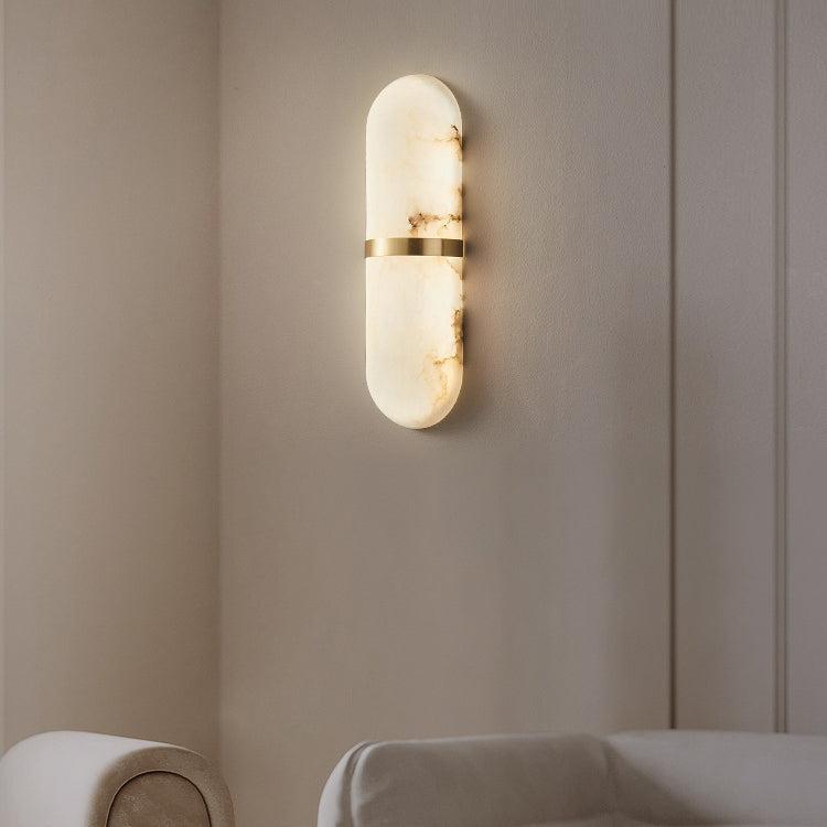 Chinese Marble Copper Cylinder LED Wall Sconce Lamp