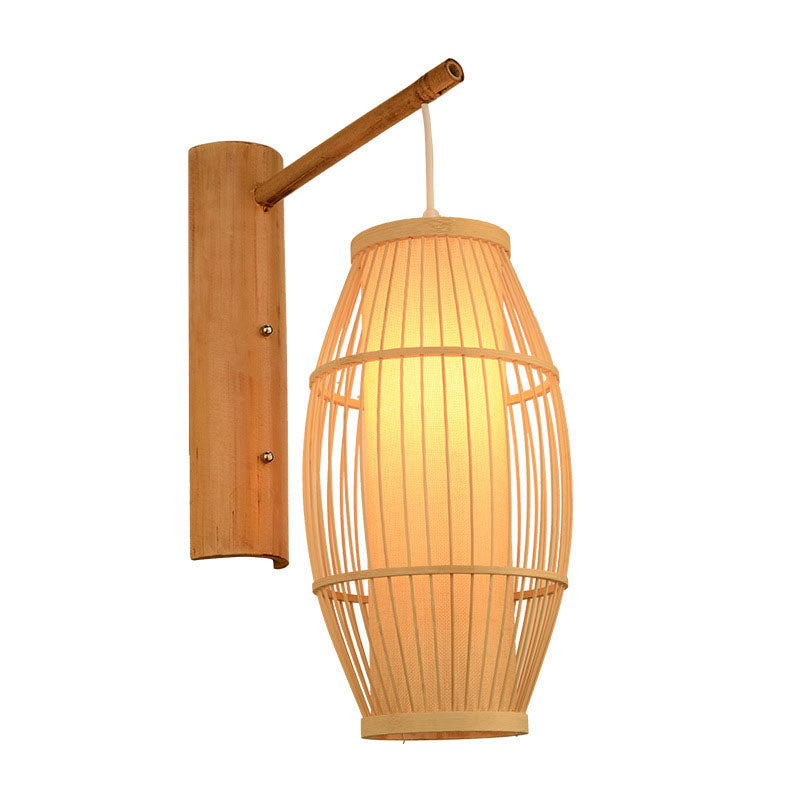 Chinese Weaving Bamboo Cage Shape 1-Light Wall Sconce Lamp