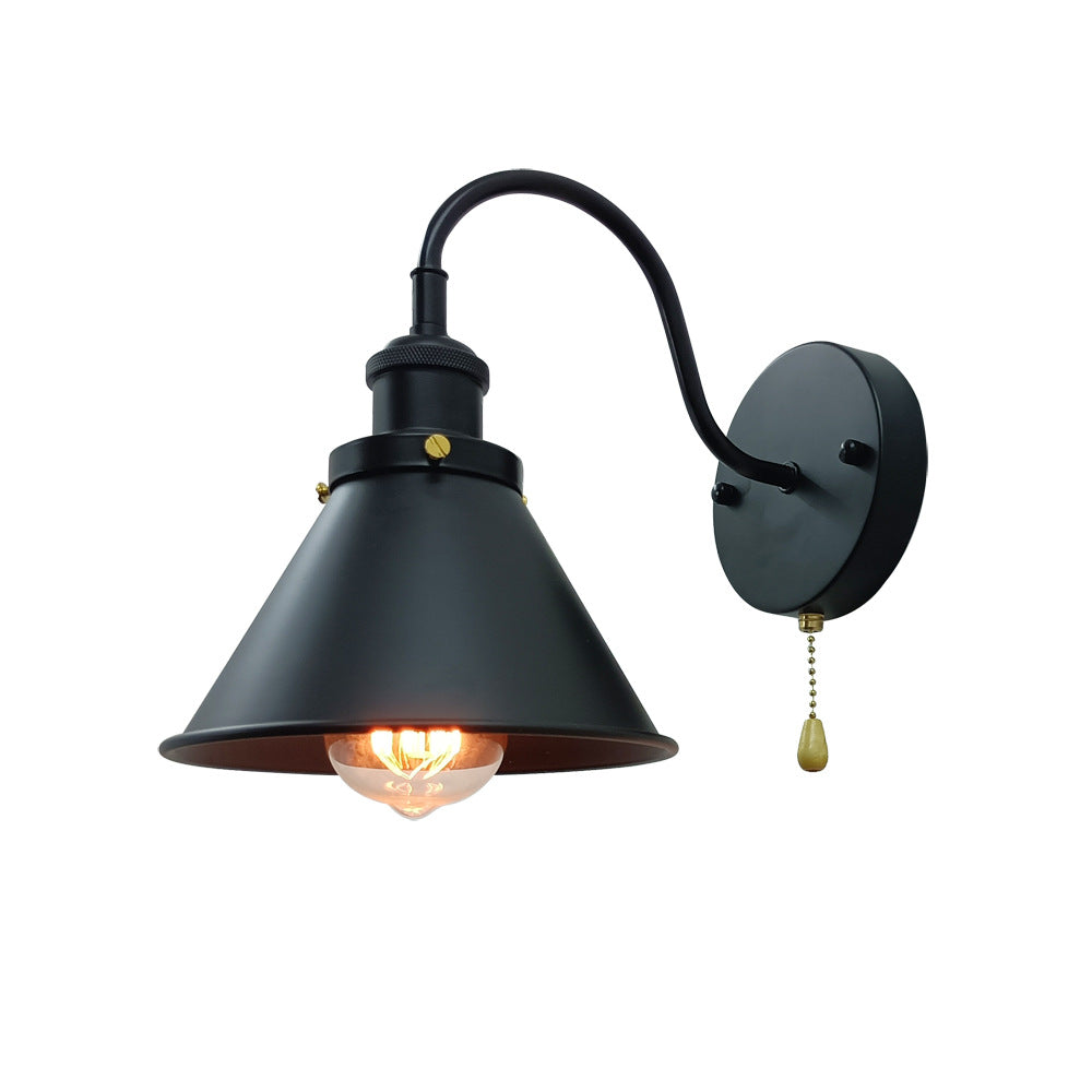 Iron Black Cone 1-Light Pull Cord Wall Sconce Lamp