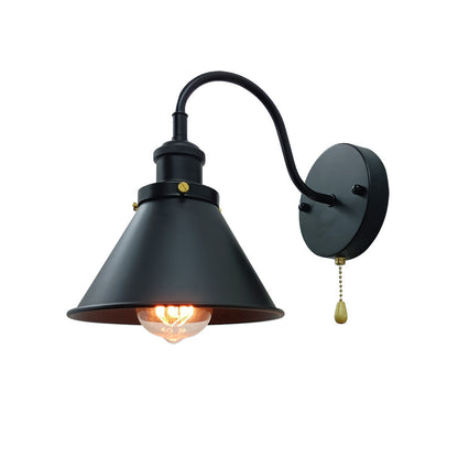Iron Black Cone 1-Light Pull Cord Wall Sconce Lamp