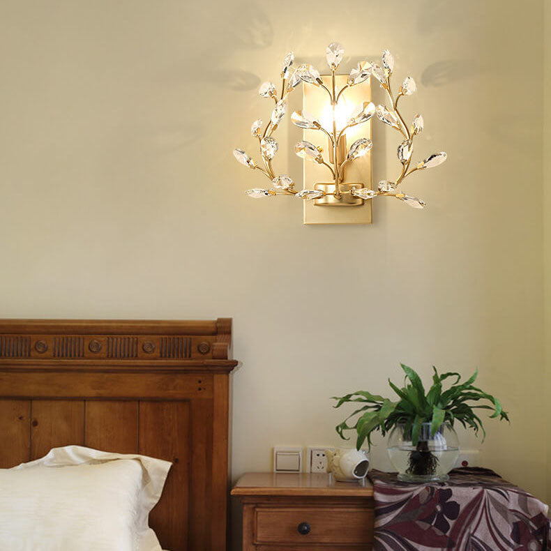 Creative Light Luxury Crystal Leaf 1-Light Wall Sconce Lamp