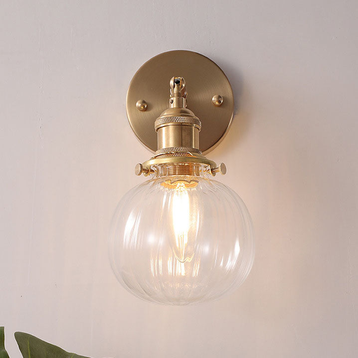 Brass Finish Frame Glass Ball 1-Light Wall Sconce Lamp