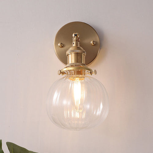 Brass Finish Frame Glass Ball 1-Light Wall Sconce Lamp