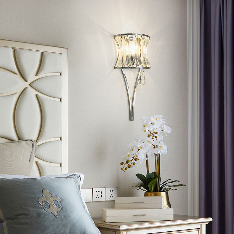Prismatic Clear Crystal Shade Iron 1-Light Wall Sconce Lamp