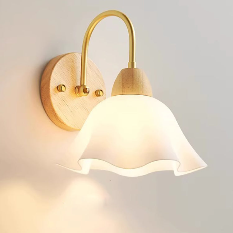Wood Acrylic Iron Flower Ball 1-Light Wall Sconce Lamp