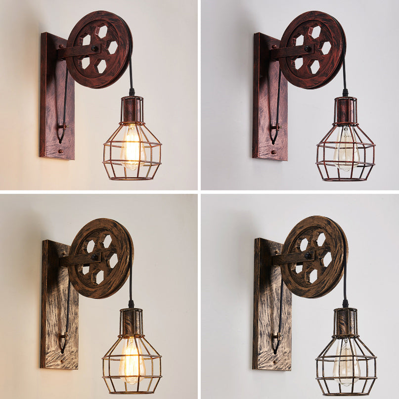 Traditional Linear Round Iron 1-Light Wall Sconce Lamp