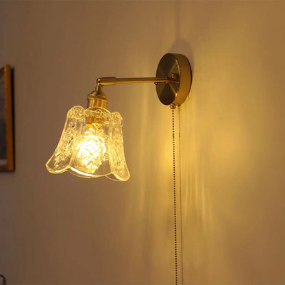 French Light Brass Glass Pull Wire 1-Light Wall Sconce Lamp