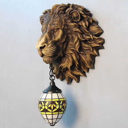 Tiffany Resin Lion's Head 1-Light Wall Sconce Lamp