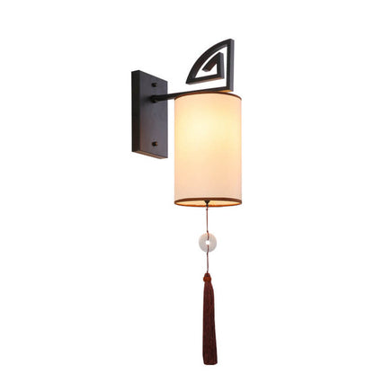 Chinese Cylindrical Lampshade Iron 1-Light Wall Sconce Lamp