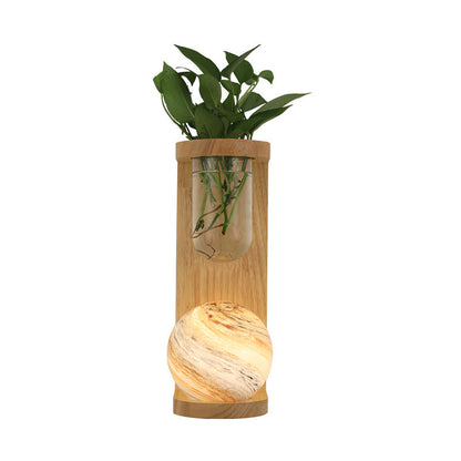 Glass Wood Planet Log Base Plant 1-Light Wall Sconce Lamp