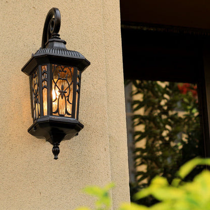 Outdoor Carved Cage Aluminum Glass 1-Light Wall Sconce Lamp