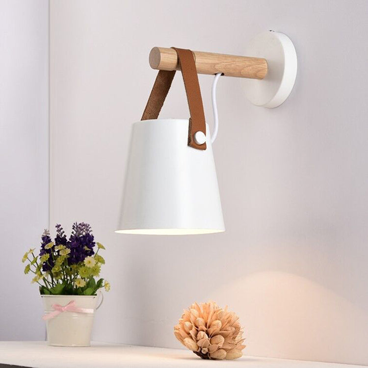 Minimalist Wood Iron Cylinder 1-Light Wall Sconce Lamp