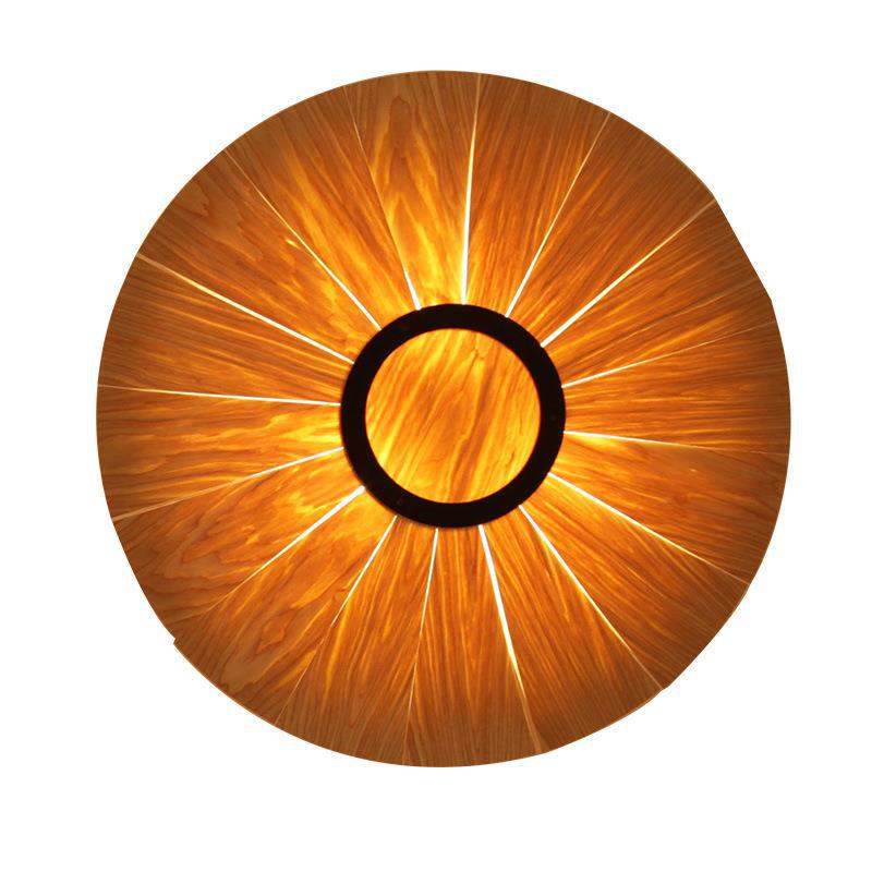Round Cherry Veneer Oak Veneer 1-Light Wall Sconce Lamp