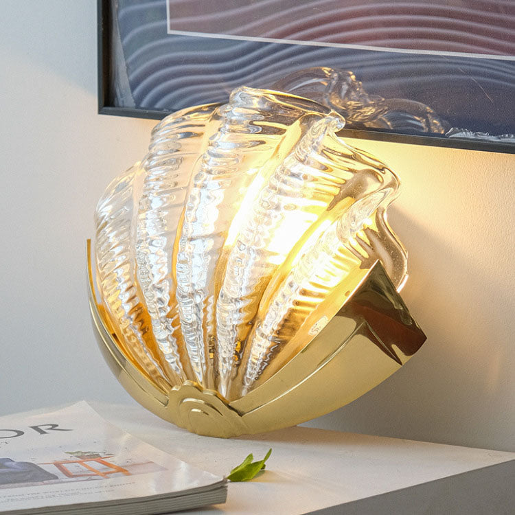 Modern Art Deco Shell Brass Glass 1-Light Wall Sconce Lamp