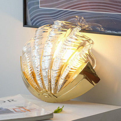 Modern Art Deco Shell Brass Glass 1-Light Wall Sconce Lamp