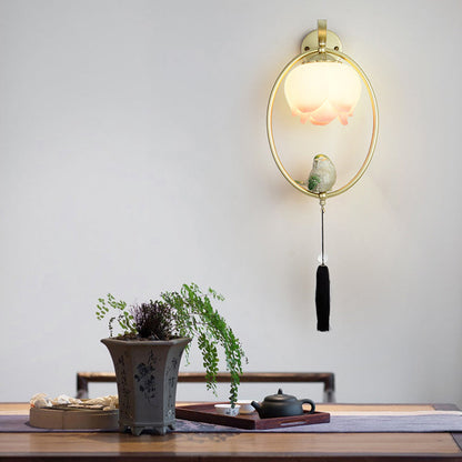 Chinese Elliptical Irregular Shape 1-Light Wall Sconce Lamp