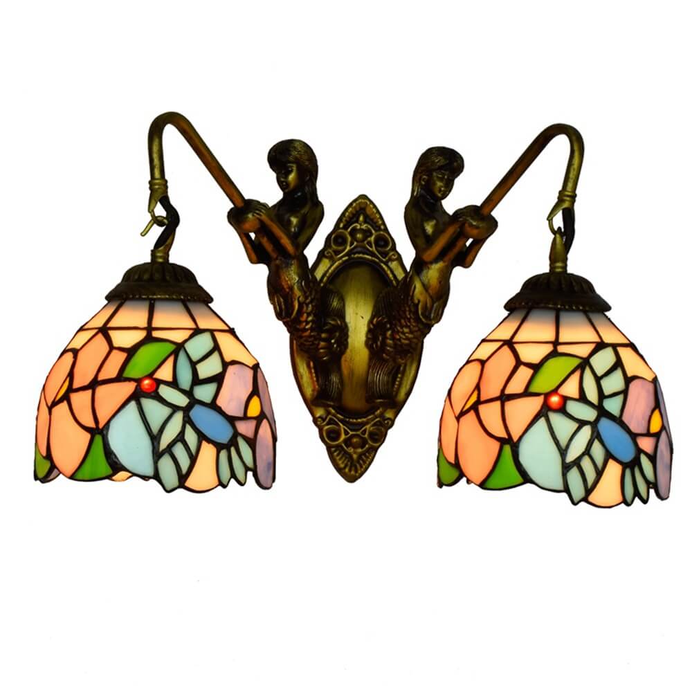Tiffany Mermaid Stained Glass 2-Light Wall Sconce Lamp