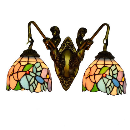 Tiffany Mermaid Stained Glass 2-Light Wall Sconce Lamp
