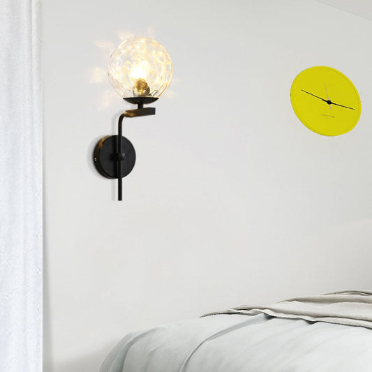 Round Glass Iron Right Angle Arm 1-Light Wall Sconce Lamp