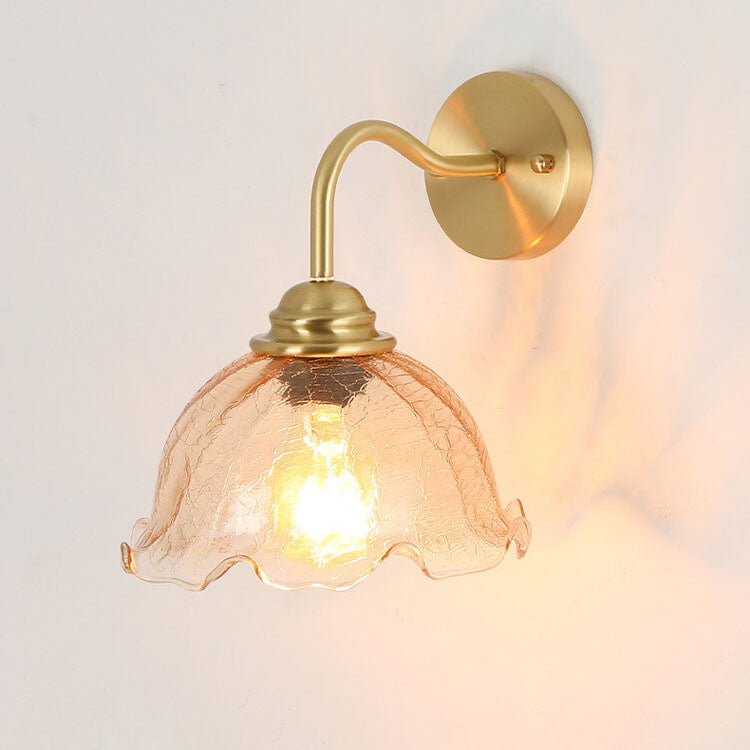 Creative Flower Glass Copper 1-Light Wall Sconce Lamp