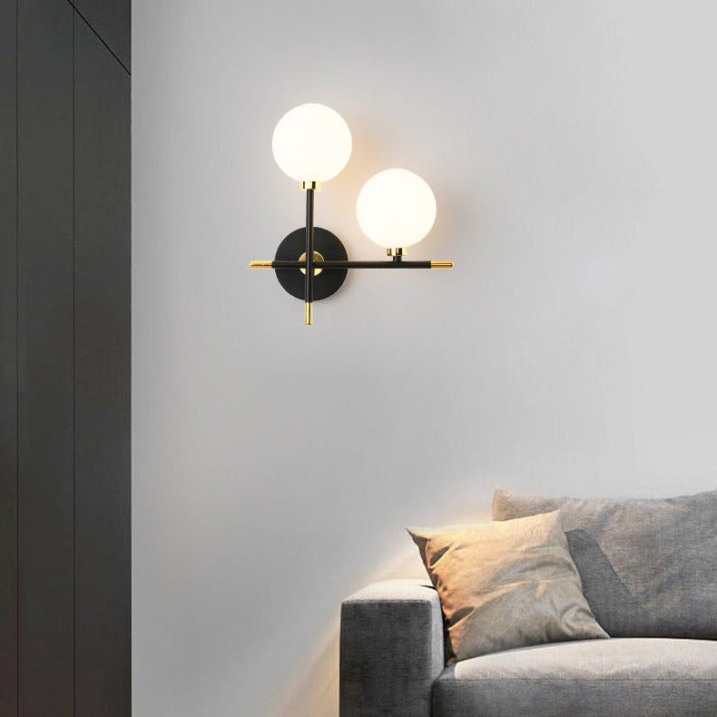 Scandinavian Glass Orb Iron 2-Light Wall Sconce Lamp