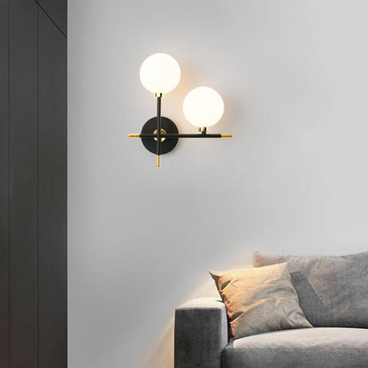 Scandinavian Glass Orb Iron 2-Light Wall Sconce Lamp