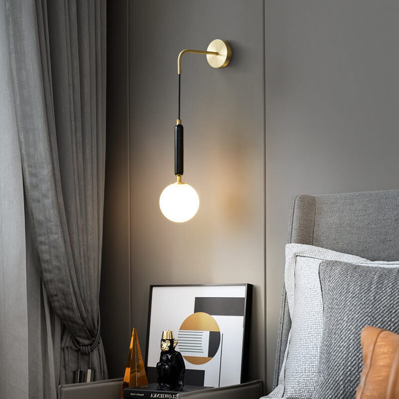 Ball Shade Marble Arm Hanging 1-Light Wall Sconce Lamp