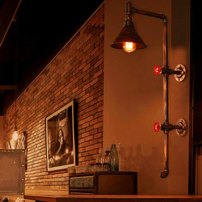 Iron Water Pipe Faucet Design 1-Light Wall Sconce Lamp