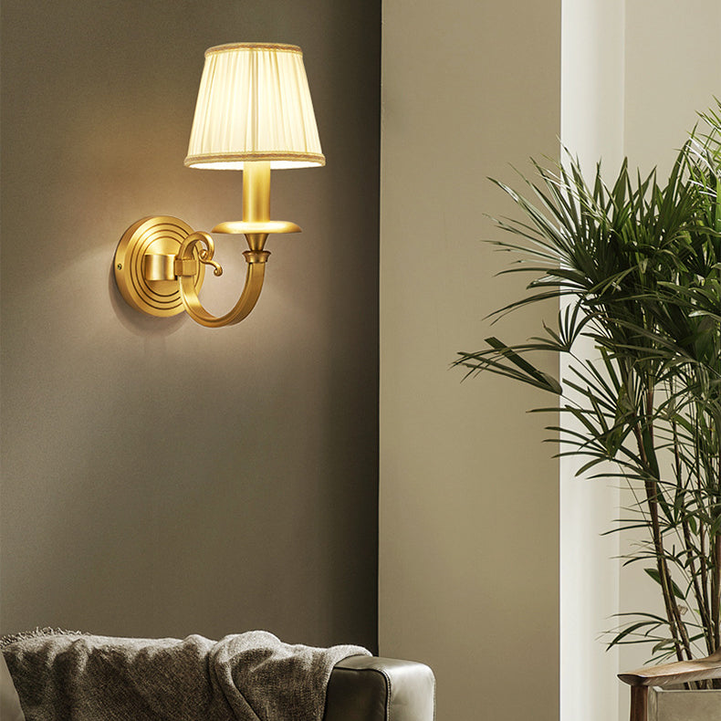 Full Frame Pleated Fabric Shade 1/2-Light Wall Sconce Lamp