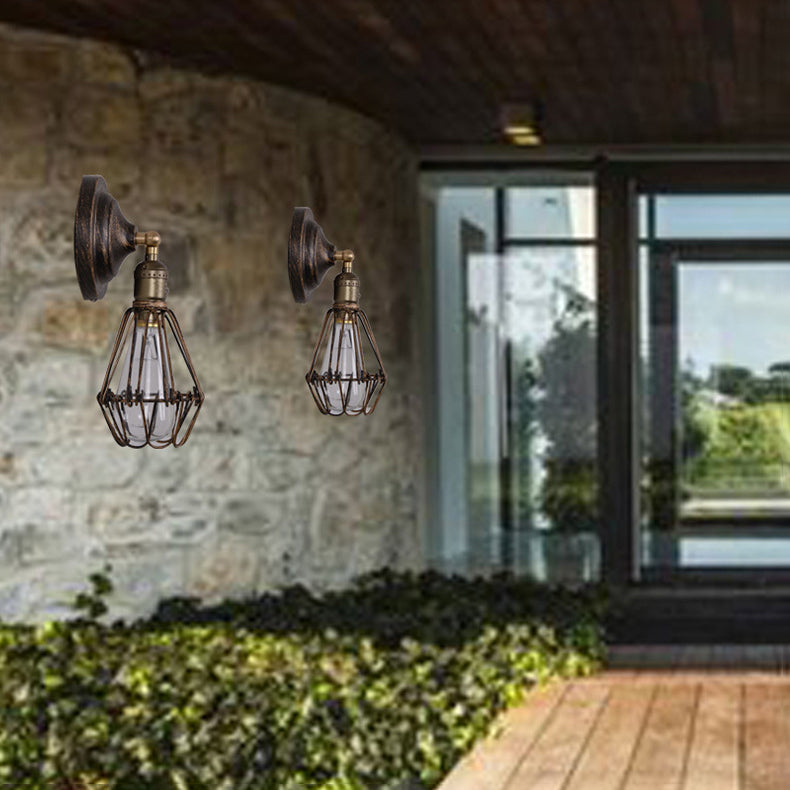Industrial Iron Bronze Round Frame 1-Light Wall Sconce Lamp