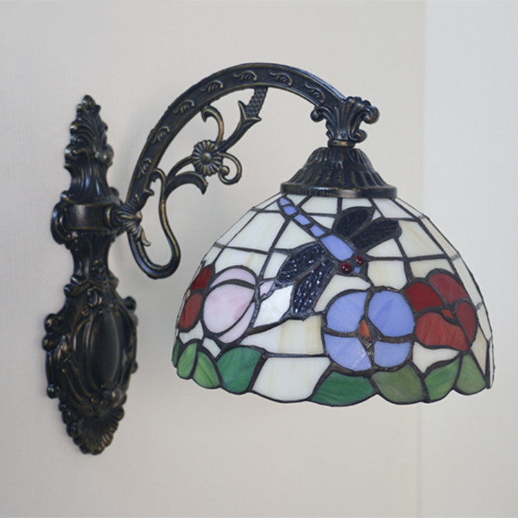 Tiffany Hanging Rod Iron Glass 1-Light Wall Sconce Lamp