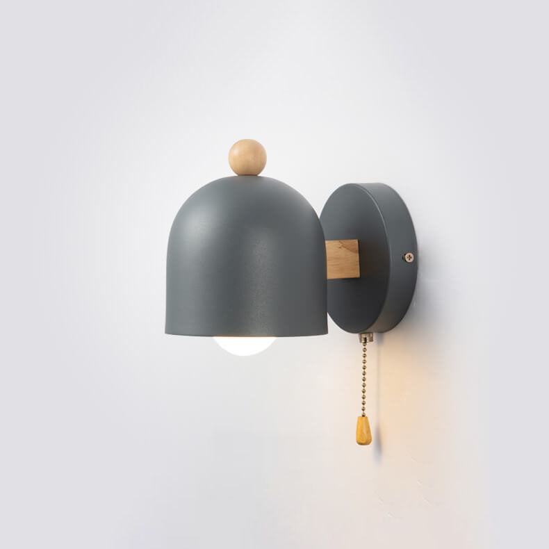 Rubberwood Shade Log Pull Cord 1-Light Wall Sconce Lamp