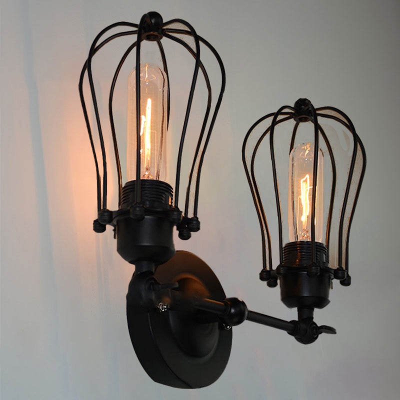 Industrial Iron Frame 1/2-Light Wall Sconce Lamp