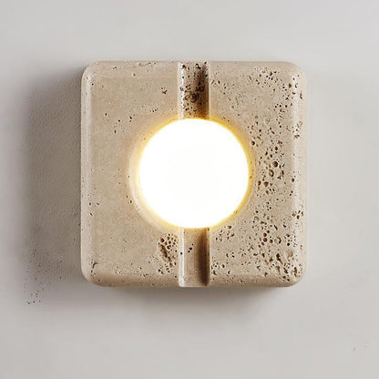 Retro White Travertine Square Shade LED Wall Sconce Lamp