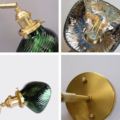 Emerald Glass Brass Straight Arm 1-Light Wall Sconce Lamp