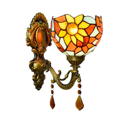 Tiffany Sunflower Stained Glass 1-Light Wall Sconce Lamp